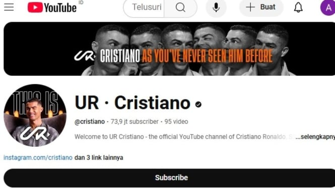 Akun Youtube Cristiano Ronaldo.