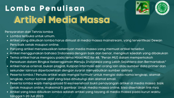 Lomba Penulisan Artikel Media Masa Milad 48 MUI 2023