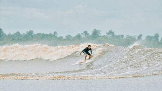 Gelombang Bono Sungai Kampar, Desa Teluk Meranti, Riau.