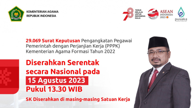 SK Pengangkatan PPPK Kemenag Diserahkan Serentak pada 15 Agustus 2023
