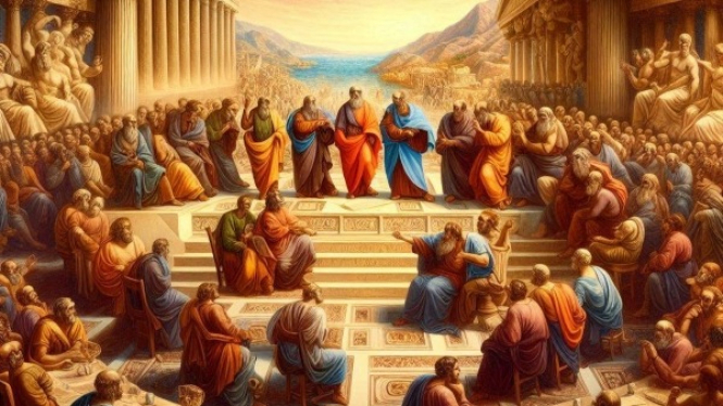 Perdebatan Plato dan Kaum Sofis (ilustrasi)
