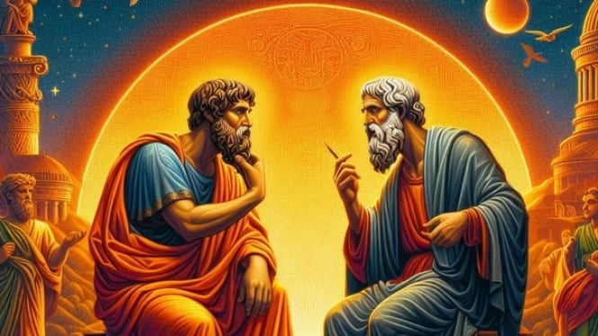 Socrates Berbincang dengan Aristoteles (ilustrasi)