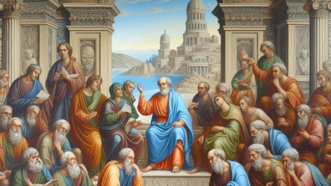 Aristoteles di Tengah Murid-muridnya (ilustrasi)