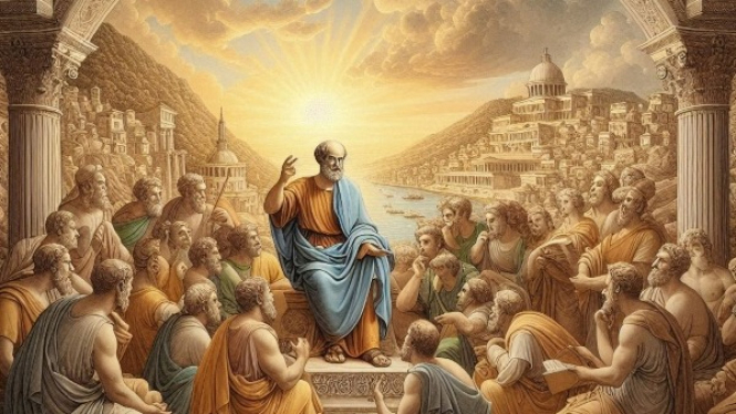 Aristoteles di Tengah Murid-muridnya (ilustrasi)