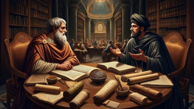 Aristoteles dan Al Ghazali (ilustrasi)