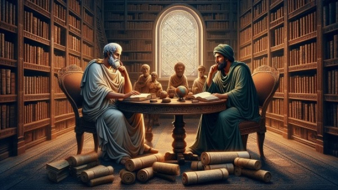 Aristoteles dan Al Ghazali (ilustrasi)