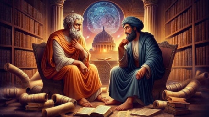 Aristoteles dan Ibnu Rusyd (ilustrasi)