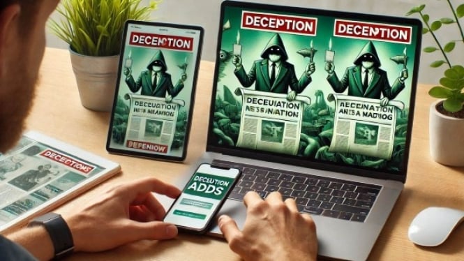 Ilustrasi DeceptionAds di Smartphone dan Laptop