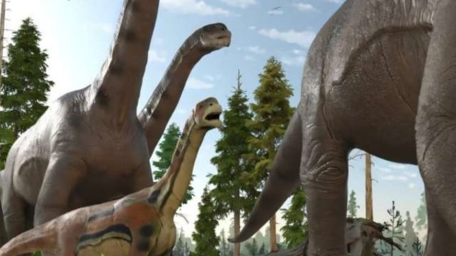 Kawanan Dinosaurus sauropoda Jurassic Camarasaurus