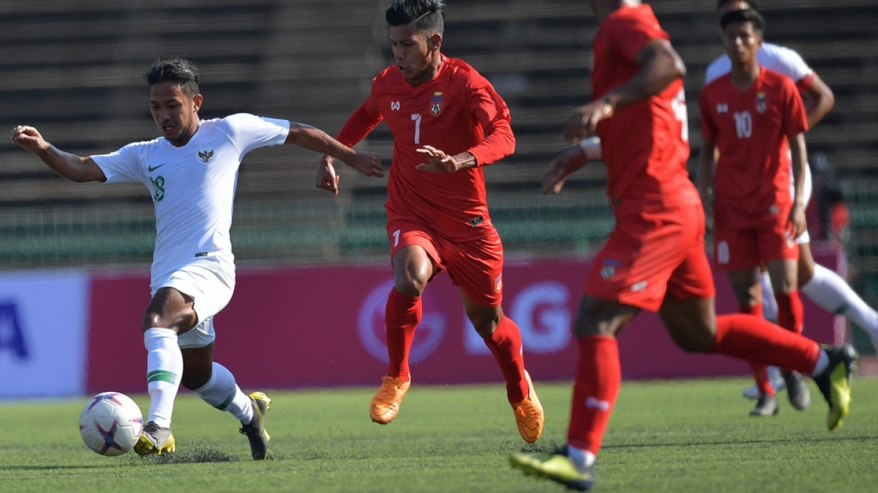 Aksi Pemain Timnas U-22 Indonesia saat Lawan Myanmar