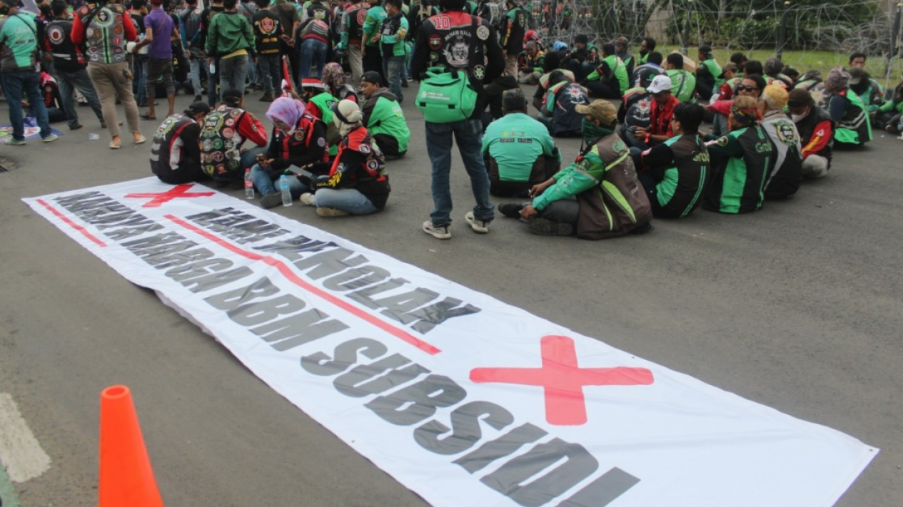 Ojol Demo Tolak Kenaikan Harga BBM Bersubsidi