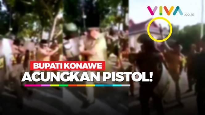 VIDEO: Bupati Konawe Acungkan Pistol & Dorong Satpol PP!