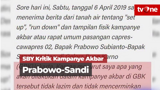 SBY Kritik Kampanye Akbar Prabowo-Sandi