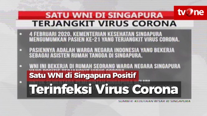Satu WNI di Singapura Positif Terinfeksi Virus Corona