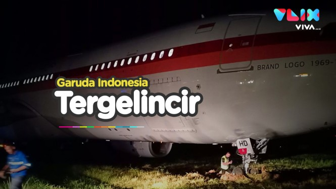 Video Amatir Pesawat Garuda Tergelincir di Makassar