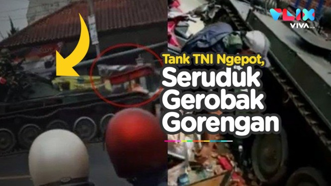 Tank TNI Hilang Kendali! Tabrak Gerobak Sampai Gepeng