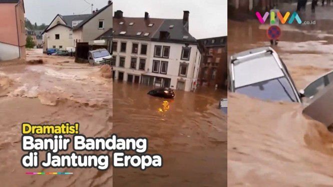 Banjir Bandang di Jantung Eropa, Mobil-mobil Terbawa Arus