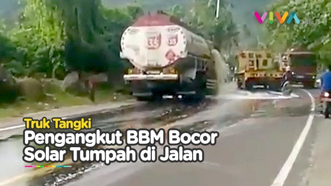 Truk Tangki BBM di Padang Bocor, Solar Tumpah di Jalan