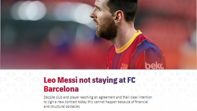 Messi Resmi Angkat Kaki dari Barcelona