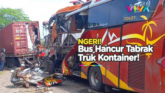 Kecelakaan Maut! Truk Kontainer Ditabrak Bus Sampai Ringsek