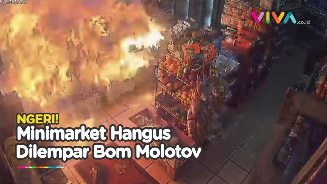 Detik-detik Pemuda Lempar Bom Molotov ke Dalam Minimarket