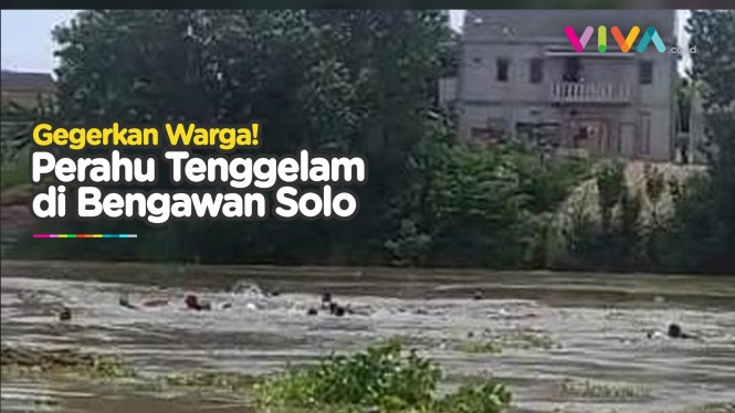 Perahu Terbalik Saat Menyebrang di Sungai Bengawan Solo