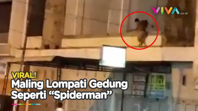 Detik-Detik Maling Kabur Lompati Gedung Bak "Spiderman"
