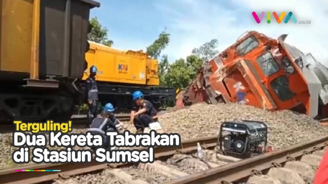 Dua Kereta Tabrakan di Emplasemen Stasiun Sumatra Selatan