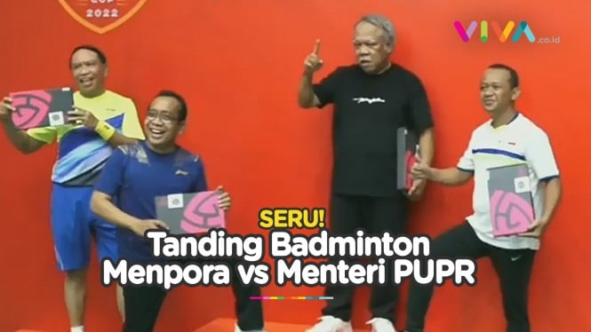 Kocak, Menteri PUPR Tanding Badminton Dengan Menpora