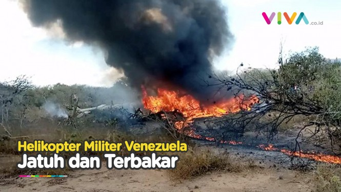 Detik-detik Helikopter Militer Venezuela Jatuh dan Terbakar