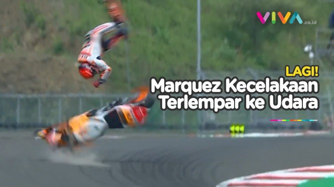 Detik-detik Marquez Jatuh dan Mental ke Udara di Mandalika