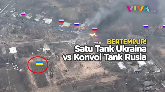 Aksi Tank Ukraina Tempur Sendirian Hadang Konvoi Tank Rusia