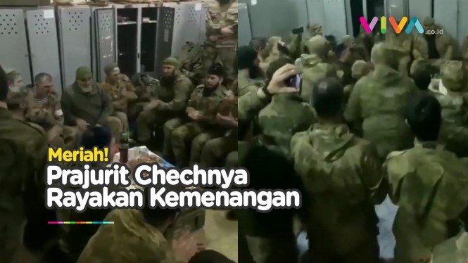 Momen Pasukan Chechnya Lantunkan Shalawat Rayakan Kemenangan