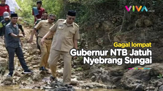 Viral! Gubernur NTB Jatuh Terguling Melintasi Sungai Lombok