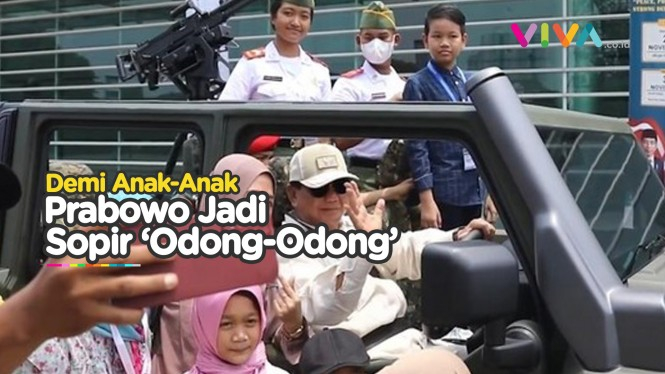 Boyong Bocah Cilik, Prabowo Jadi Sopir 'Odong-odong' Militer