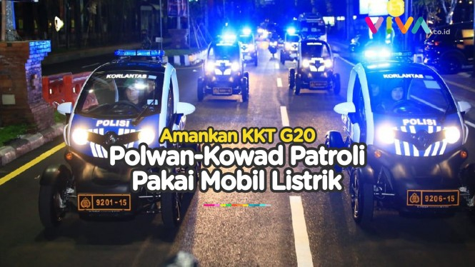 Aksi Polwan dan Kowad Gunakan Mobil Listrik Amankan KTT G20
