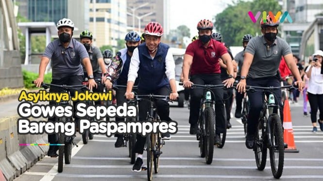 Momen Jokowi dan Paspampres Gowes Sepeda di CFD Jakarta