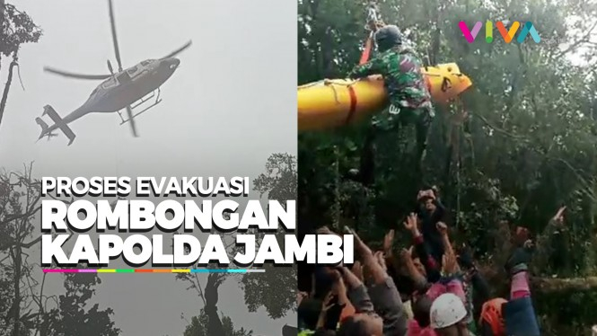Evakuasi Rombongan Kapolda Jambi Diangkut dengan Helikopter