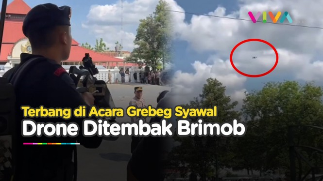 TEGANG! Brimob Tembak Jatuh Drone saat Acara Grebeg Syawal