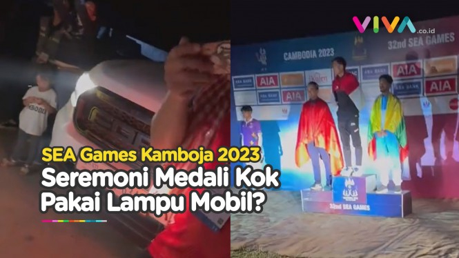 Pengalungan Medali SEA Games Kamboja 'Ditembak' Lampu Mobil