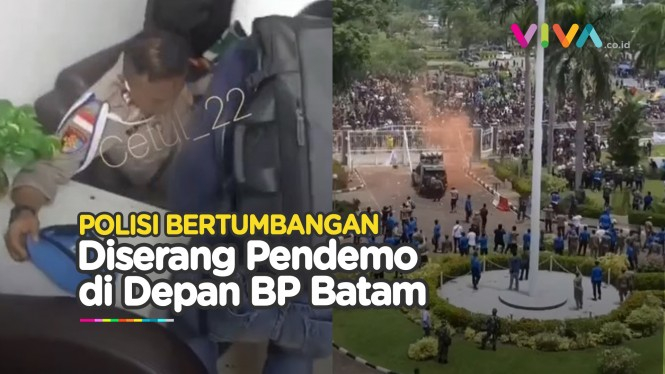 Serangan Barbar Pendemo di BP Batam Bikin Polisi Terkapar