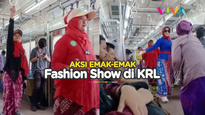 Emak-emak Kebaya Betawi Heboh Fashion Show di Dalam Kereta