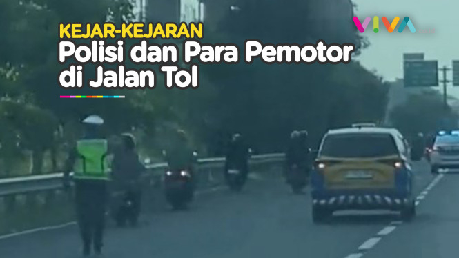 Aksi Polisi Kejar Gerombolan Pemotor yang Masuk Jalan Tol