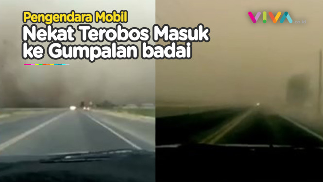VIDEO Pengemudi Mobil Lintasi Gumpalan Badai Mencekam