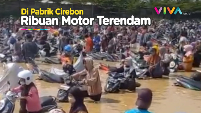 Ribuan Motor Karyawan Pabrik Sepatu di Cirebon Terendam Air