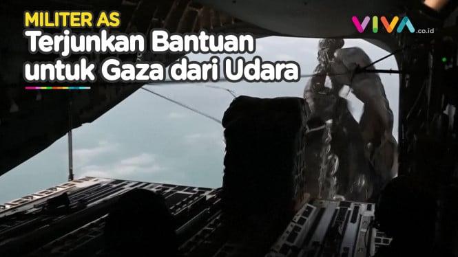 DETIK-DETIK AS Terjunkan Bantuan ke Gaza dari Dalam Pesawat