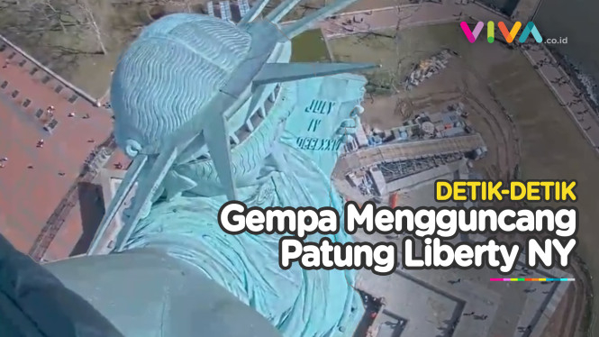 Usai Tersambar Petir, Patung Liberty Goyang Diguncang Gempa