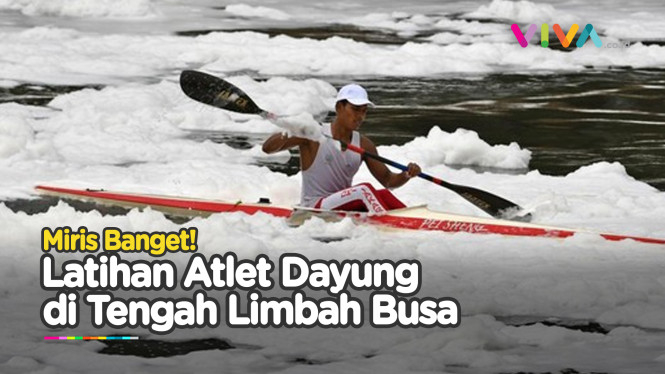 MIRIS! Atlet Dayung Jakarta 'Bertarung' dengan Gumpalan Busa