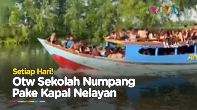 Murid SD Sebrangi Sungai dengan Kapal Nelayan, Otw Sekolah