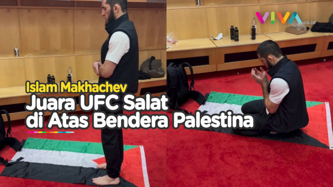 Juara UFC Salat dan Doa di Atas Bendera Palestina